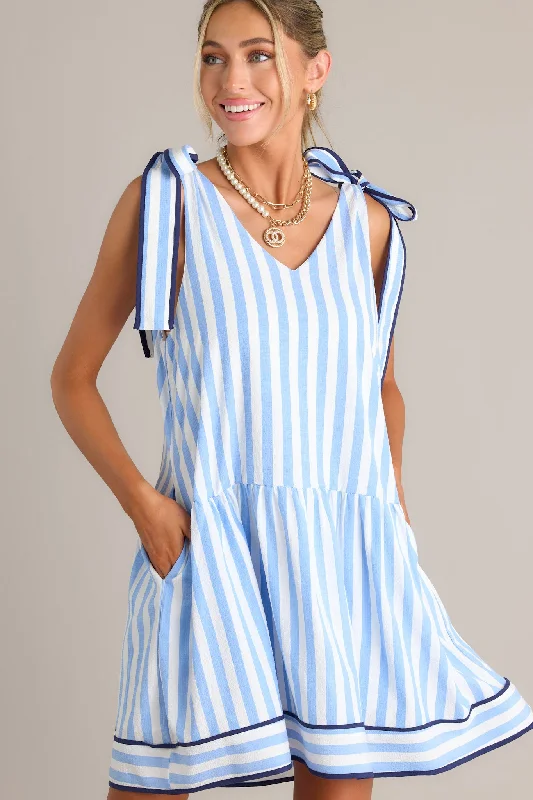 Ripple Effect Blue Stripe Mini Dress Trendy Camisole Mini Dress