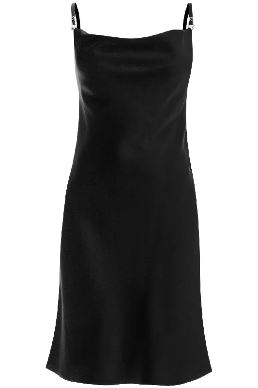 satin mini dress with safety pin detail 1018934 1A10194 BLACK Comfortable Fit-and-Flare Mini Dress