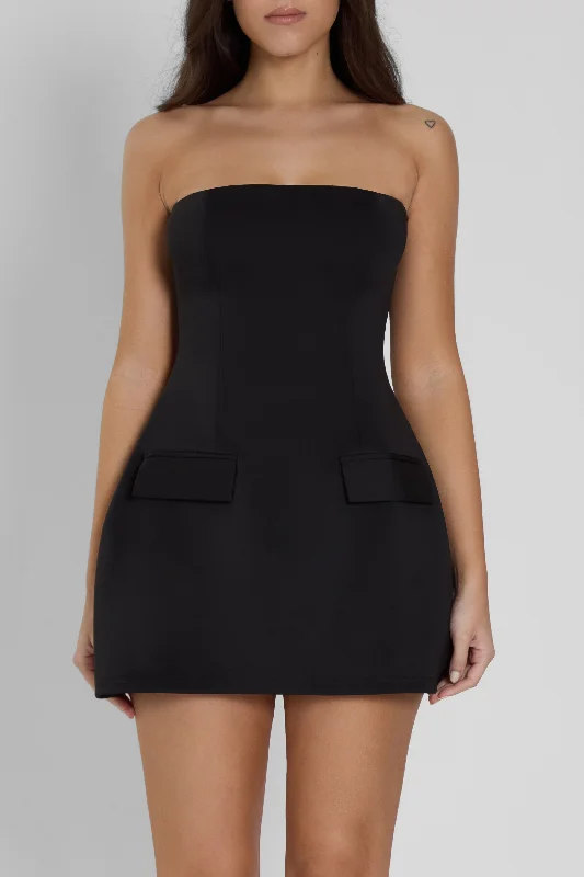 Solene Strapless Pocket Mini Dress - Black Casual High-Waist Mini Dress