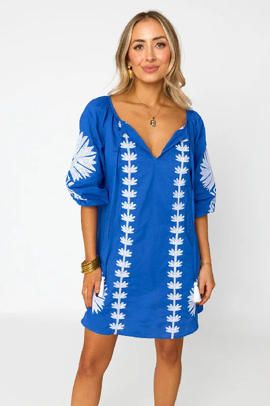 Sweetie Embroidered Mini Dress - Ocean Elegant Off-Shoulder Dress Mini