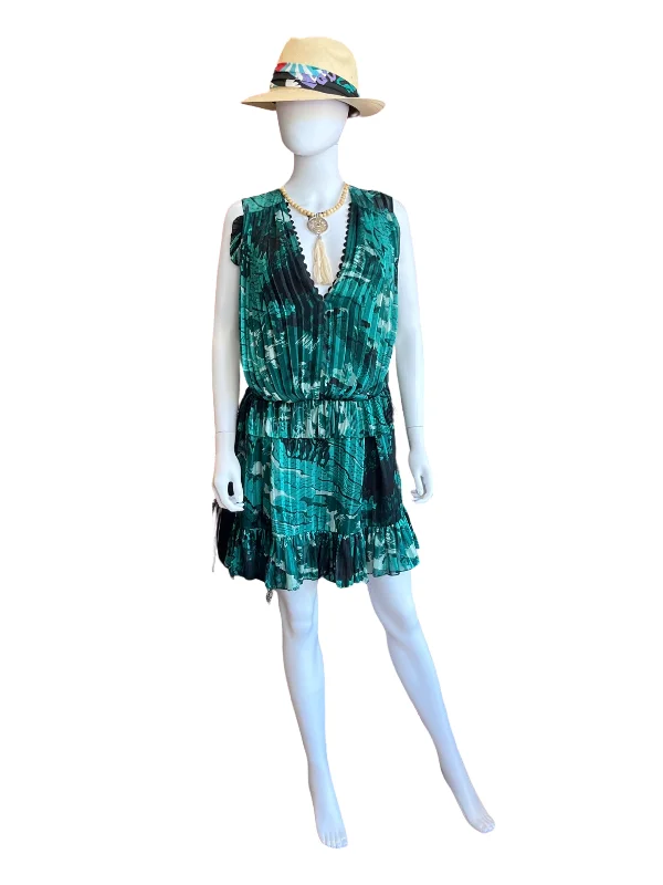 Victoria Beckham Mix-Print Pleated Mass Green Mini Dress /4 Trendy Lace Mini Dress