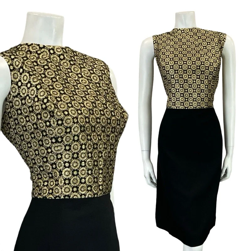 VTG 60S MOD BLACK GOLD FLORAL LUREX BROCADE PARTY SLEEVELESS MINI DRESS 16 Elegant Tulle Mini Dress