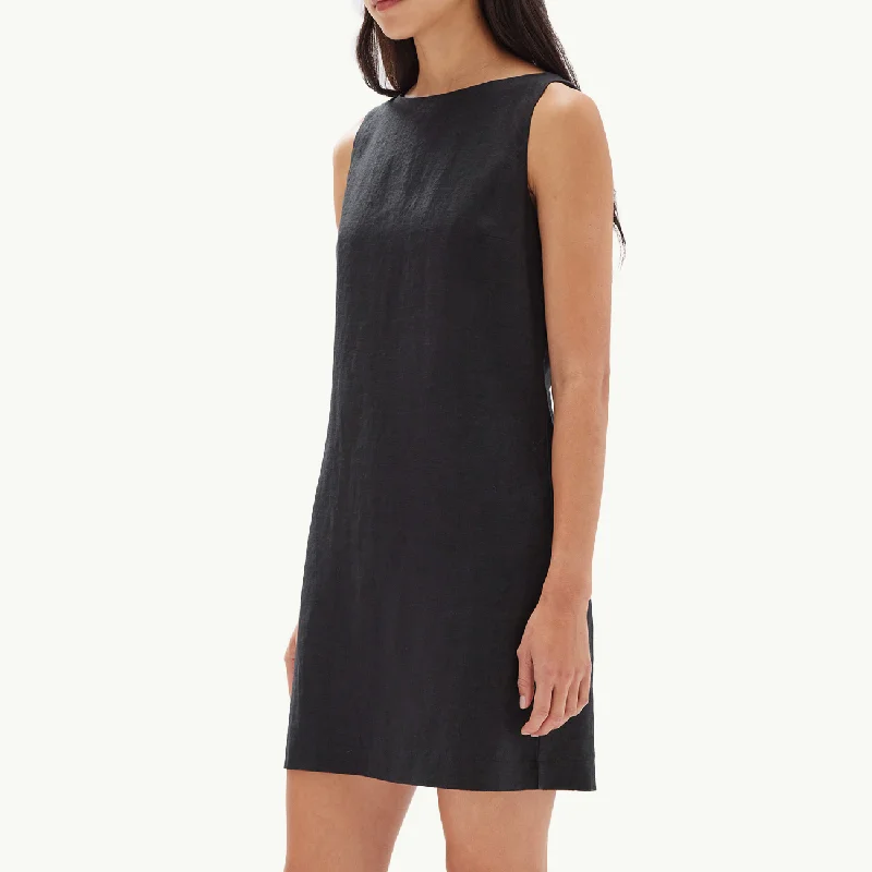 Nadine Linen Mini Dress - Black Chic Halter Mini Dress