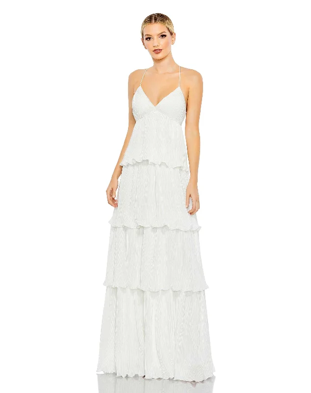 White Spaghetti Strap Ruffle Layered Maxi Dress - FINAL SALE Stylish Pleated A-Line Maxi Dress White Spaghetti Strap Ruffle Layered Maxi Dress - FINAL SALE Stylish Pleated A-Line Maxi Dress