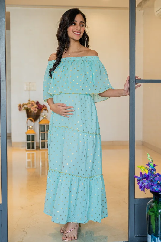 Classy Mint Love Off-Shoulder Chiffon Maternity Maxi Dress Stylish A-Line Maxi Dress Classy Mint Love Off-Shoulder Chiffon Maternity Maxi Dress Stylish A-Line Maxi Dress