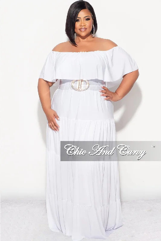 Final Sale Plus Size Off The Shoulder Tiered Maxi Dress in White Classic Solid Maxi Dress Final Sale Plus Size Off The Shoulder Tiered Maxi Dress in White Classic Solid Maxi Dress