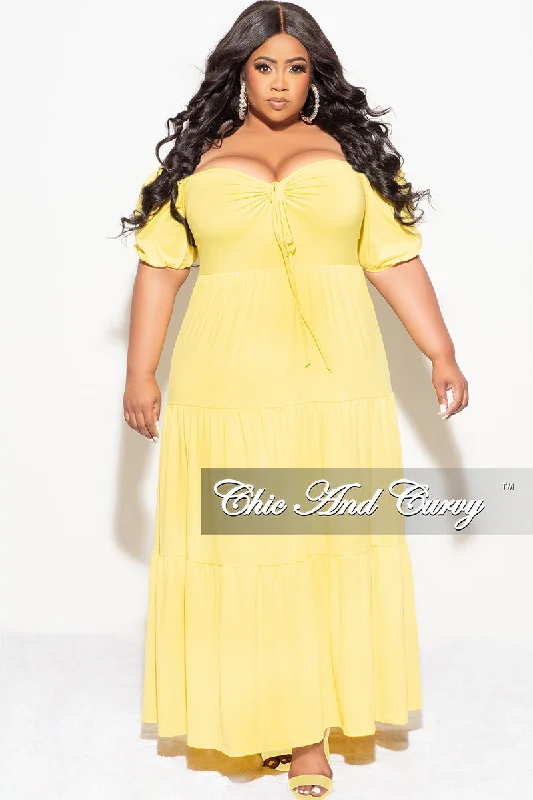 Final Sale Plus Size Short Sleeve Tiered Maxi Dress in Yellow Stylish Button-Up Maxi Dress Final Sale Plus Size Short Sleeve Tiered Maxi Dress in Yellow Stylish Button-Up Maxi Dress