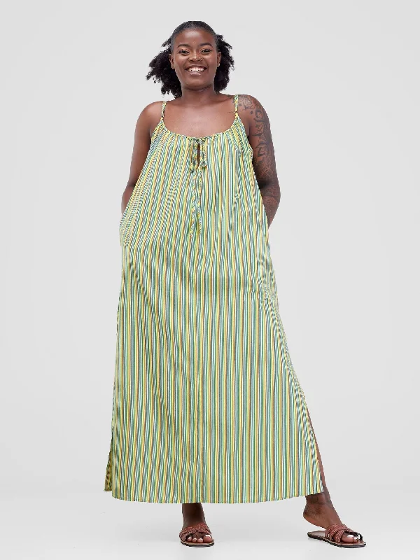 Safari Haya Strappy Tie Back Maxi Dress - Dark Green Kiki Print Trendy Maxi Dress with Lace Safari Haya Strappy Tie Back Maxi Dress - Dark Green Kiki Print Trendy Maxi Dress with Lace