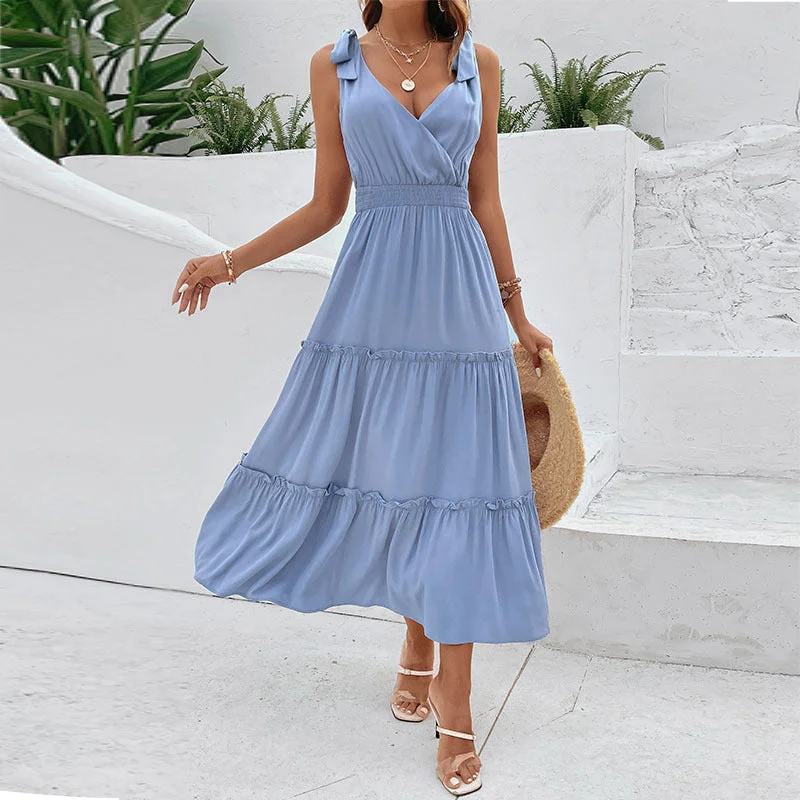 Cross-back Sleeveless Solid Color Spaghetti Strap High Waist Maxi Dress Elegant Maxi Dress with Slit Cross-back Sleeveless Solid Color Spaghetti Strap High Waist Maxi Dress Elegant Maxi Dress with Slit