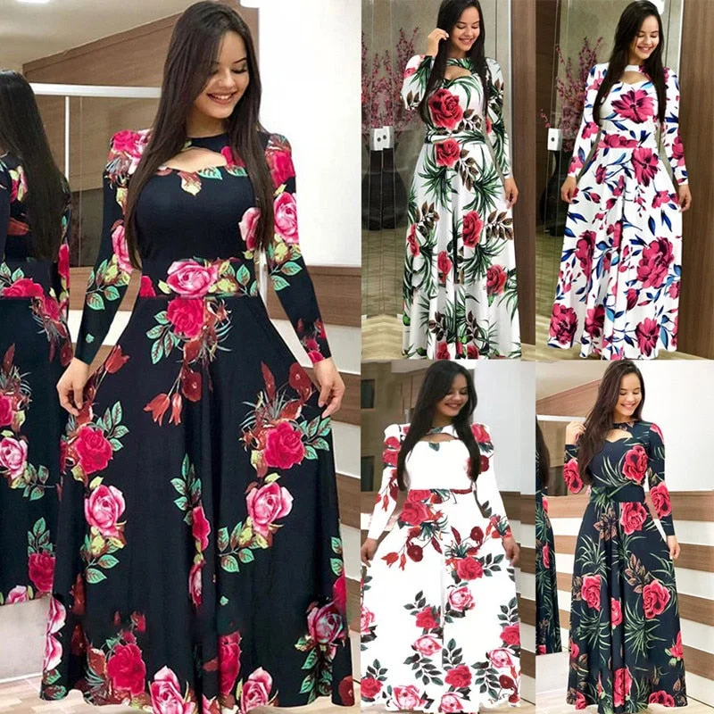 Elegant autumn Women's Dress 2020 Casual Bohemia Flower Print Maxi Dresses Fashion Hollow Out Tunic Vestidos Dress Plus Size 5XL Elegant Tiered Maxi Dress Elegant autumn Women's Dress 2020 Casual Bohemia Flower Print Maxi Dresses Fashion Hollow Out Tunic Vestidos Dress Plus Size 5XL Elegant Tiered Maxi Dress
