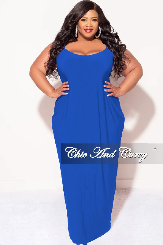 Final Sale Plus Size Spaghetti Strap Maxi Dress in Royal Elegant Maxi Dress with Slit Final Sale Plus Size Spaghetti Strap Maxi Dress in Royal Elegant Maxi Dress with Slit