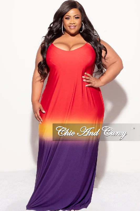 Final Sale Plus Size Spaghetti Strap Maxi Dress Red Mustard and Purple Trendy Ruffled Maxi Dress Final Sale Plus Size Spaghetti Strap Maxi Dress Red Mustard and Purple Trendy Ruffled Maxi Dress