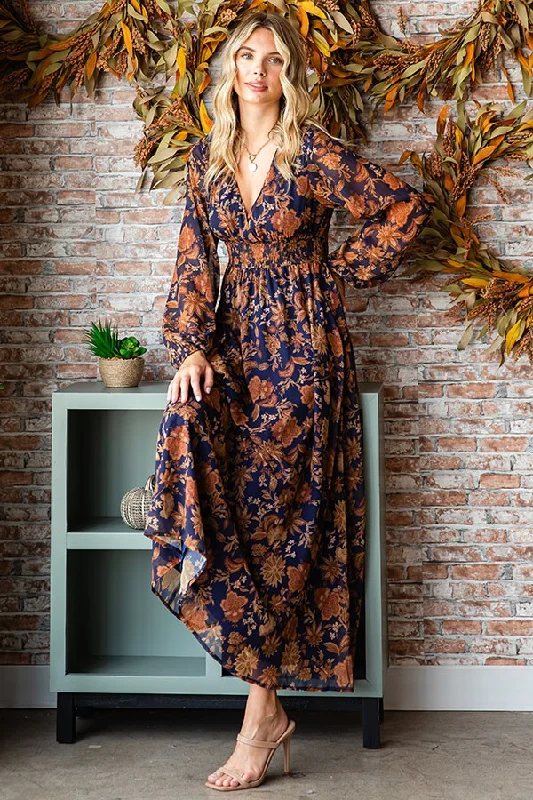 First Love Floral Print Surplice Smocked Waist Maxi Dress - Curvy Size Fashionable Chiffon Maxi Dress First Love Floral Print Surplice Smocked Waist Maxi Dress - Curvy Size Fashionable Chiffon Maxi Dress