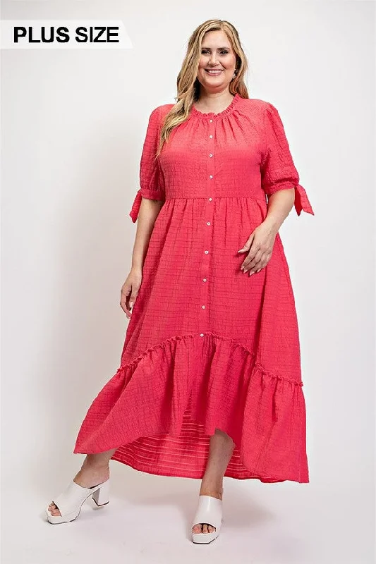 Solid Textured Button Down And Hi - Low Hem Maxi Dress With Tie Sleeve And Slip Dress Casual Maxi Dress with Pockets Solid Textured Button Down And Hi - Low Hem Maxi Dress With Tie Sleeve And Slip Dress Casual Maxi Dress with Pockets