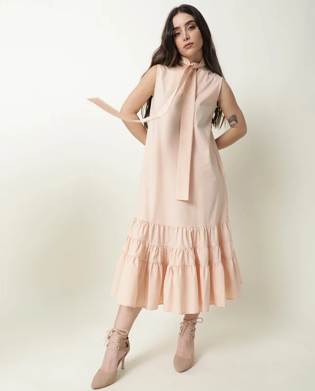 Rareism Women Gino Light Peach Tie Up Neck Sleeveless With Ruffled Hem And Pockets Maxi Dress Cozy Ruffle Sleeve Maxi Dress Rareism Women Gino Light Peach Tie Up Neck Sleeveless With Ruffled Hem And Pockets Maxi Dress Cozy Ruffle Sleeve Maxi Dress
