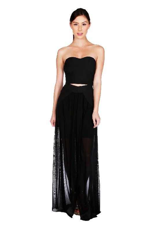 Naughty Grl Sweetheart Two Piece Maxi Dress - Black Comfortable Pleated Maxi Dress