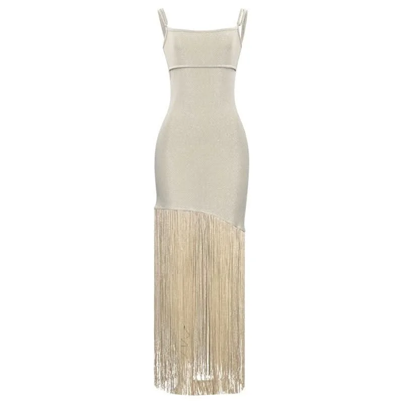 Glitter square neck tassels cami maxi dress Cozy Knitted Maxi Dress