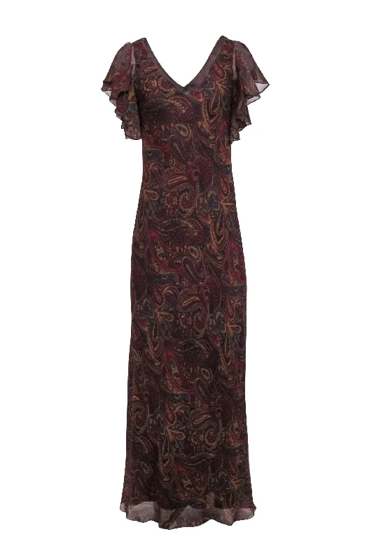 Lauren Ralph Lauren - Maroon, Teal & Tan Paisley Print Sleeveless Maxi Dress Sz 10 Comfortable Bohemian Maxi Dress Lauren Ralph Lauren - Maroon, Teal & Tan Paisley Print Sleeveless Maxi Dress Sz 10 Comfortable Bohemian Maxi Dress