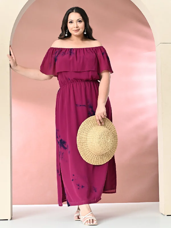 Plus Size Wine Off Shoulder Georgette Maxi Dress Comfortable Fit-and-Flare Maxi Dress Plus Size Wine Off Shoulder Georgette Maxi Dress Comfortable Fit-and-Flare Maxi Dress