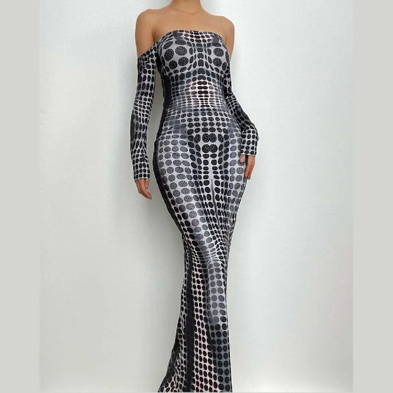 Polka dot thermal contrast off shoulder long sleeve backless maxi dress Cozy Wrap Maxi Dress Polka dot thermal contrast off shoulder long sleeve backless maxi dress Cozy Wrap Maxi Dress