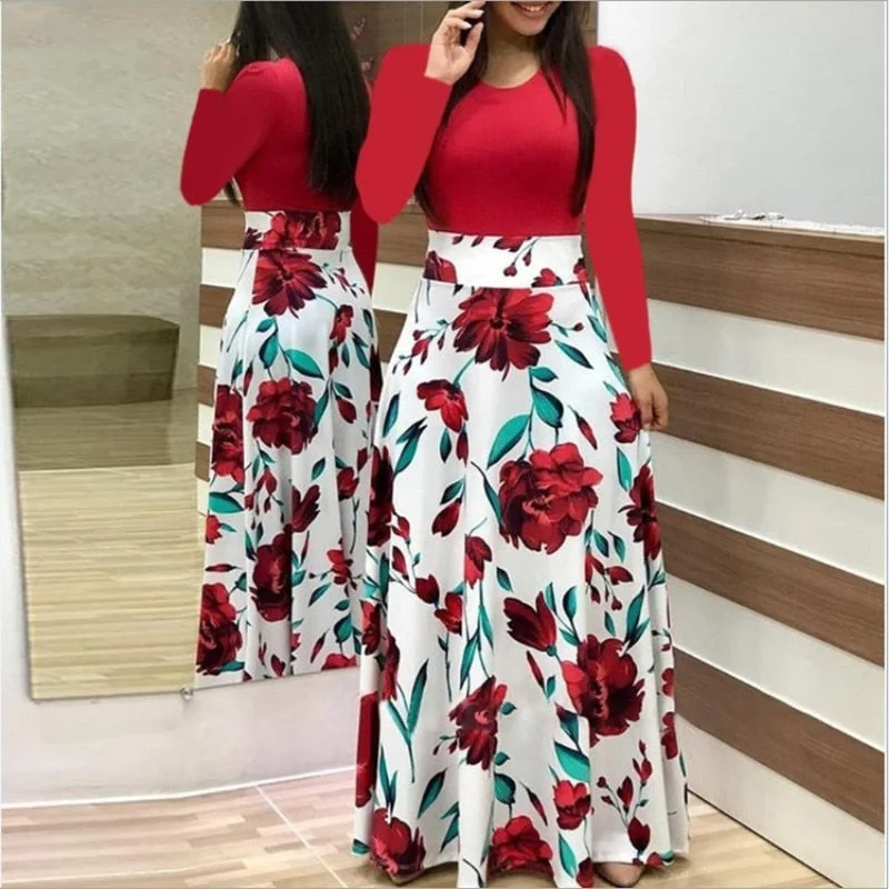 Spring Autumn For Women Dress 2020 Casual Long Sleeve O-neck Tunic Patchwork Dresses Fashion Vintage Print Maxi Dress Vestidos Comfortable Cotton Maxi Dress Spring Autumn For Women Dress 2020 Casual Long Sleeve O-neck Tunic Patchwork Dresses Fashion Vintage Print Maxi Dress Vestidos Comfortable Cotton Maxi Dress