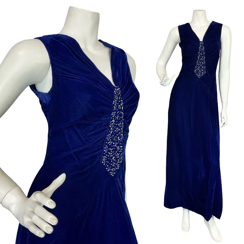 VTG 70S NAVY BLUE VELVET WHIMSIGOTH CELESTIAL BEADED EVENING MAXI DRESS S 8 10 Trendy Maxi Dress with Lace VTG 70S NAVY BLUE VELVET WHIMSIGOTH CELESTIAL BEADED EVENING MAXI DRESS S 8 10 Trendy Maxi Dress with Lace