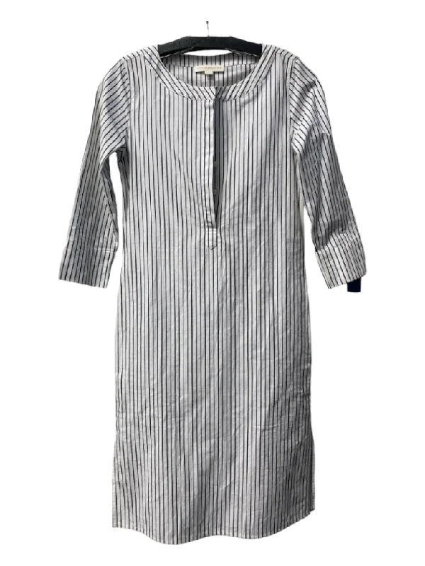 Ann Mashburn Size XS White & Navy Cotton Round Neck 3/4 Sleeve Half Button Dress