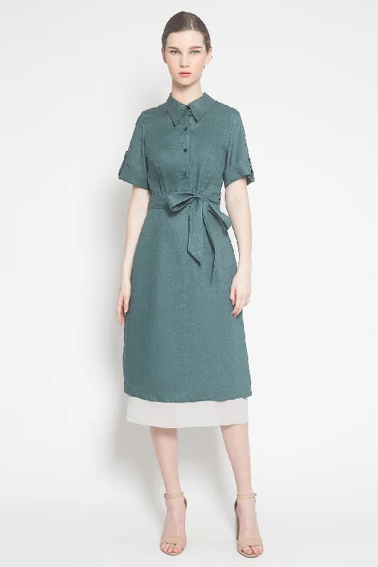 Linen Dress in Turquoise Green