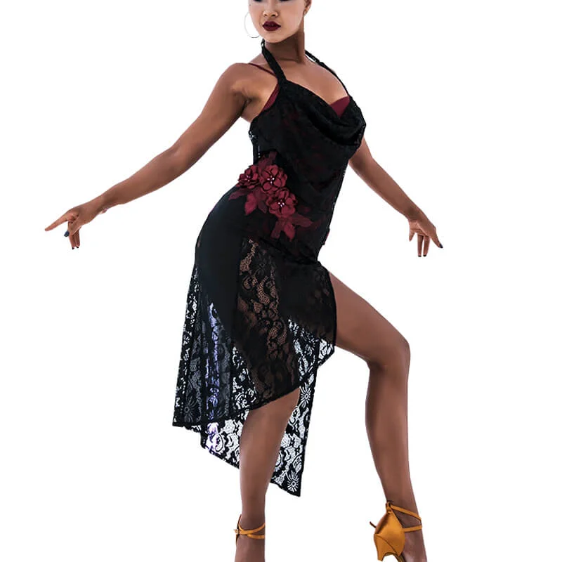 Asymmetric Knee-Length Halter Neck Latin Dress