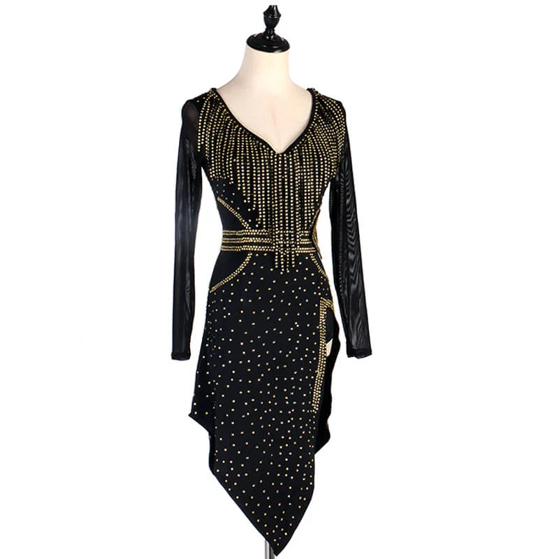 Asymmetric Knee-Length Latin Dress with Beading