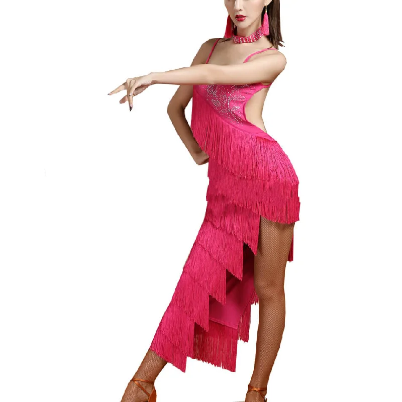 Asymmetric Long Latin Dress with Tassels