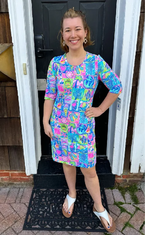 Beachtime by Lulu B Modern Mosaic 3/4 Sleeve Dress