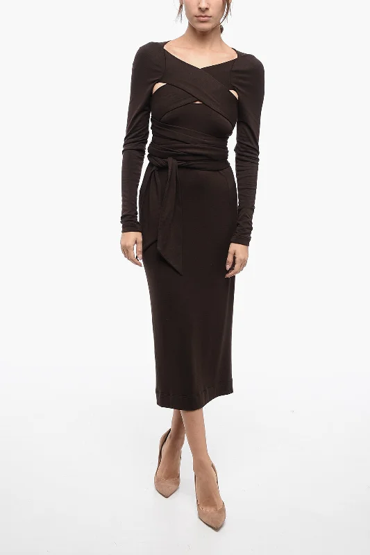 Dolce & Gabbana Wool Jersey Dress with Criss Cross Design 46 Italian size