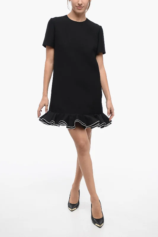 Valentino Silk Blend Tee Dress with Ruffled Bottom 44 Italian size