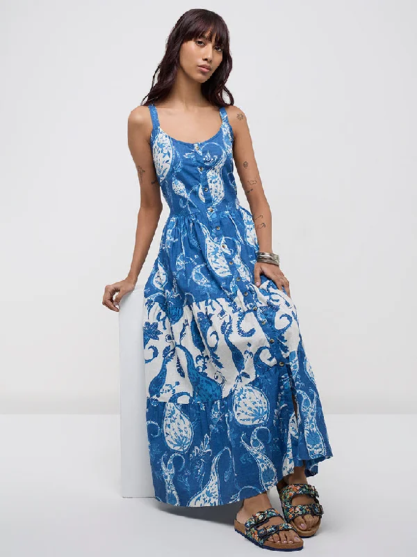 Bombay Paisley Blue Paisley Design Tiered Dress