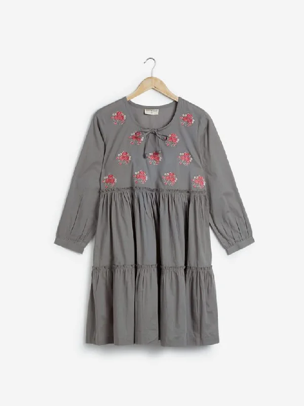 Bombay Paisley Grey Embroidered Tiered Dress