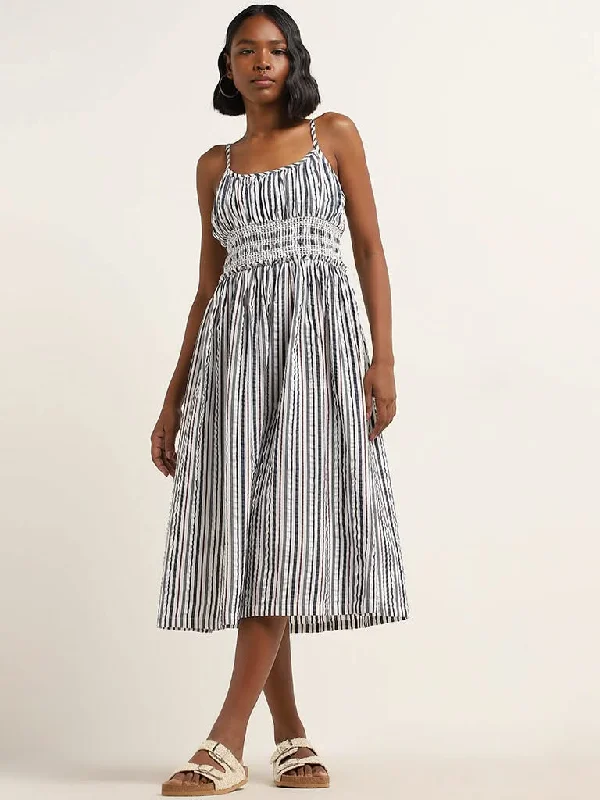 Bombay Paisley Multicolour Striped A-line Cotton Dress