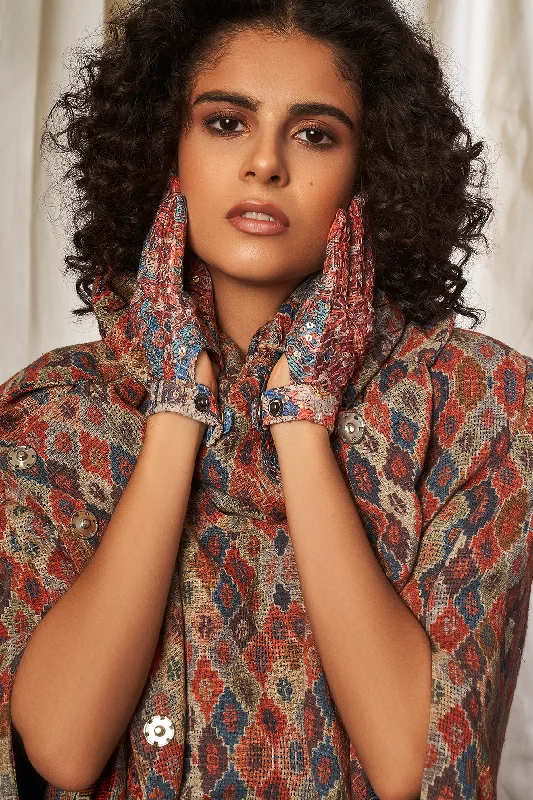 Brick Print Cape With Inner Dress & Cowl