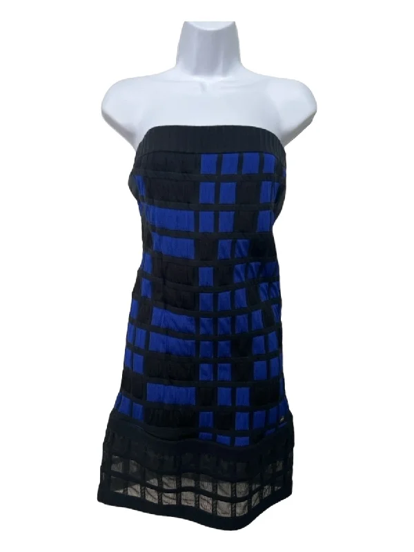 Chanel Size 36 Royal Blue & Black Polypropylene Blend Strapless Body Con Dress