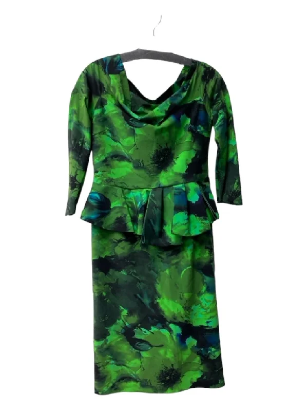 Chiara Boni Size 12 Green Polyamide Blend 3/4 Sleeve Open neck Peplum Dress