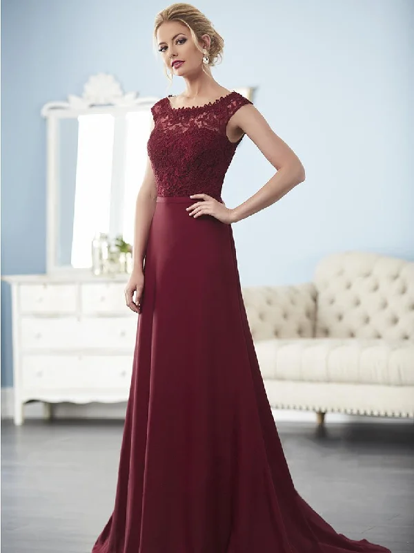 Christina Wu Elegance - Bateau Lace Sweep Train A-Line Dress 17843SC