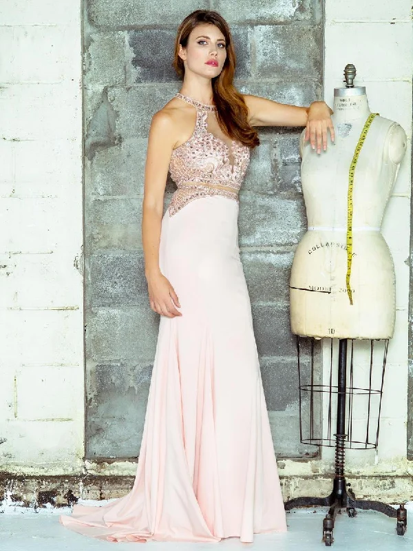 Colors Dress - Embellished Halter Fitted Bdoice Sheath Dress 1669S