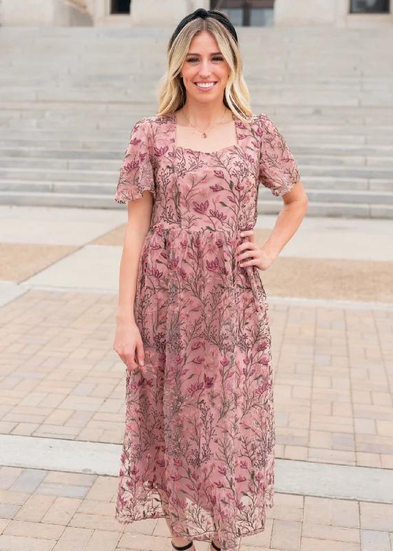 Delcy Antique Pink Embroidered Dress