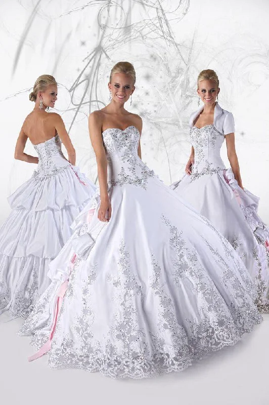 Da Vinci Quinceañera Dress 80086 White Pink Silver - Size 10
