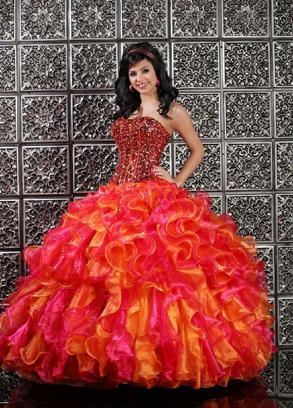 Da Vinci Quinceañera Dress 80110 Dark Fuchsia Orange - Size 8