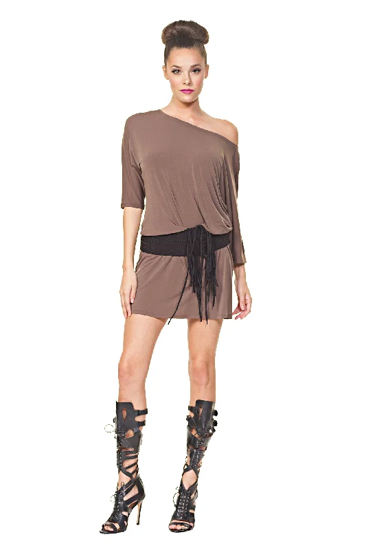 Elbow Sleeves Column Dolman Dress