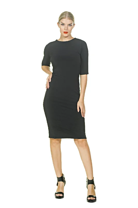 Elbow Sleeves Sheath Below Knee Dress