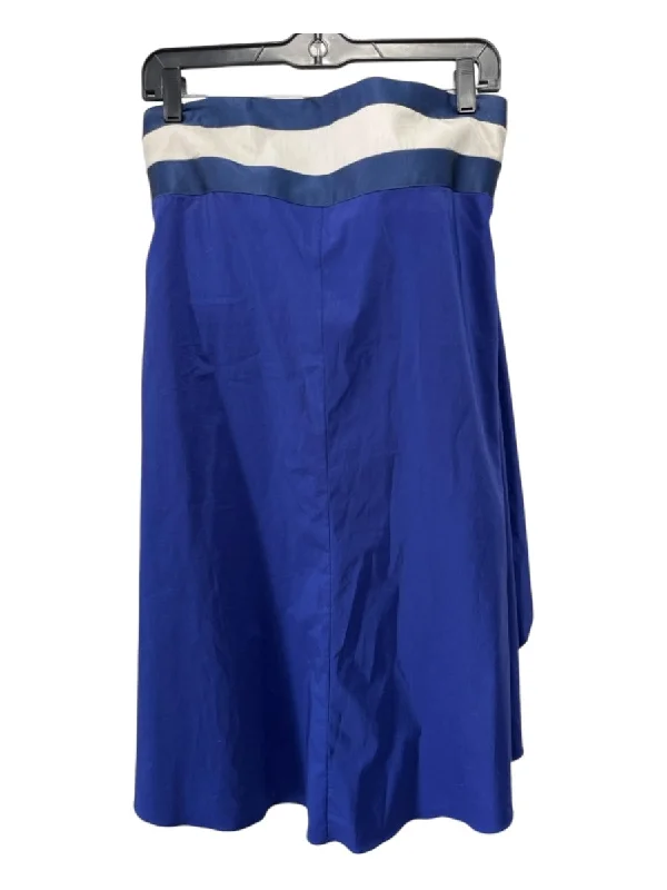Emporio Armani Size 42/S Blue & White Cotton Strapless Empire Waist Dress
