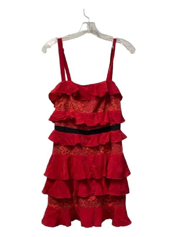 For Love & Lemons Size S Red & Black Polyester Blend Adjustable Strap Dress