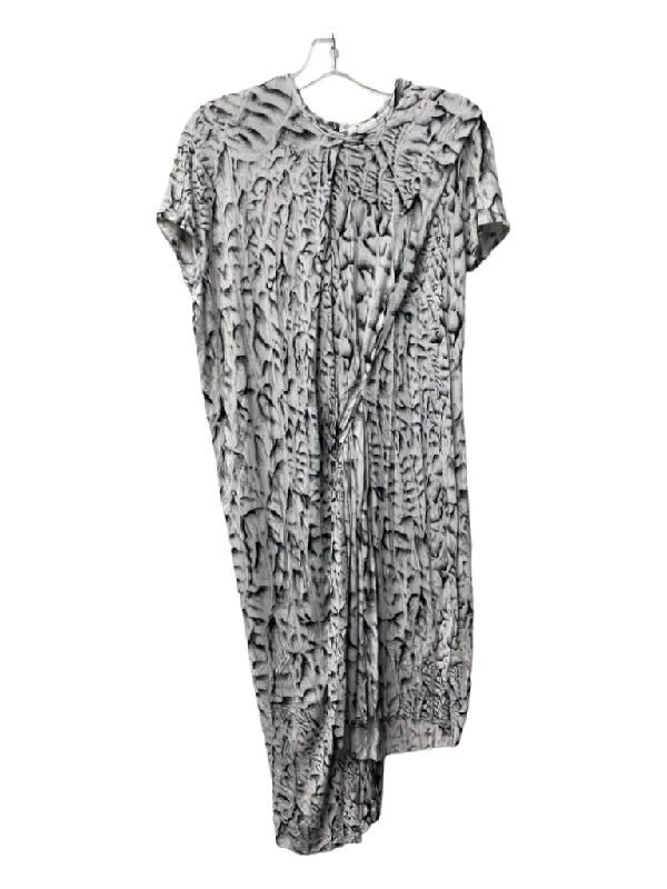Helmut Lang Size P White & Black Viscose Round Neck Cap Sleeve Asymmetric Dress